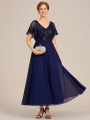 Chic A-Line V-Neck Sequin Chiffon Mother of the Bride Dress