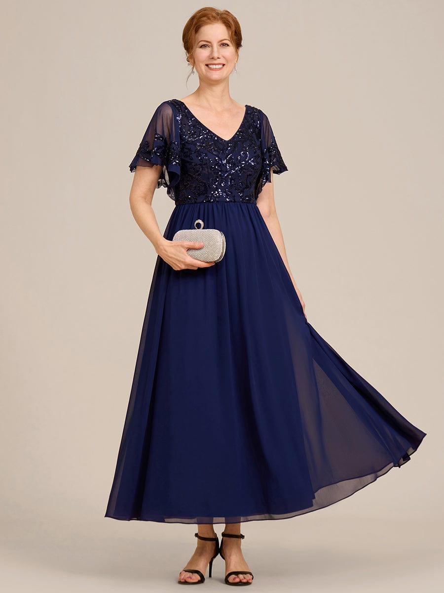 Chic A-Line V-Neck Sequin Chiffon Mother of the Bride Dress