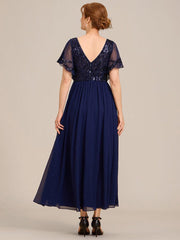 Chic A-Line V-Neck Sequin Chiffon Mother of the Bride Dress
