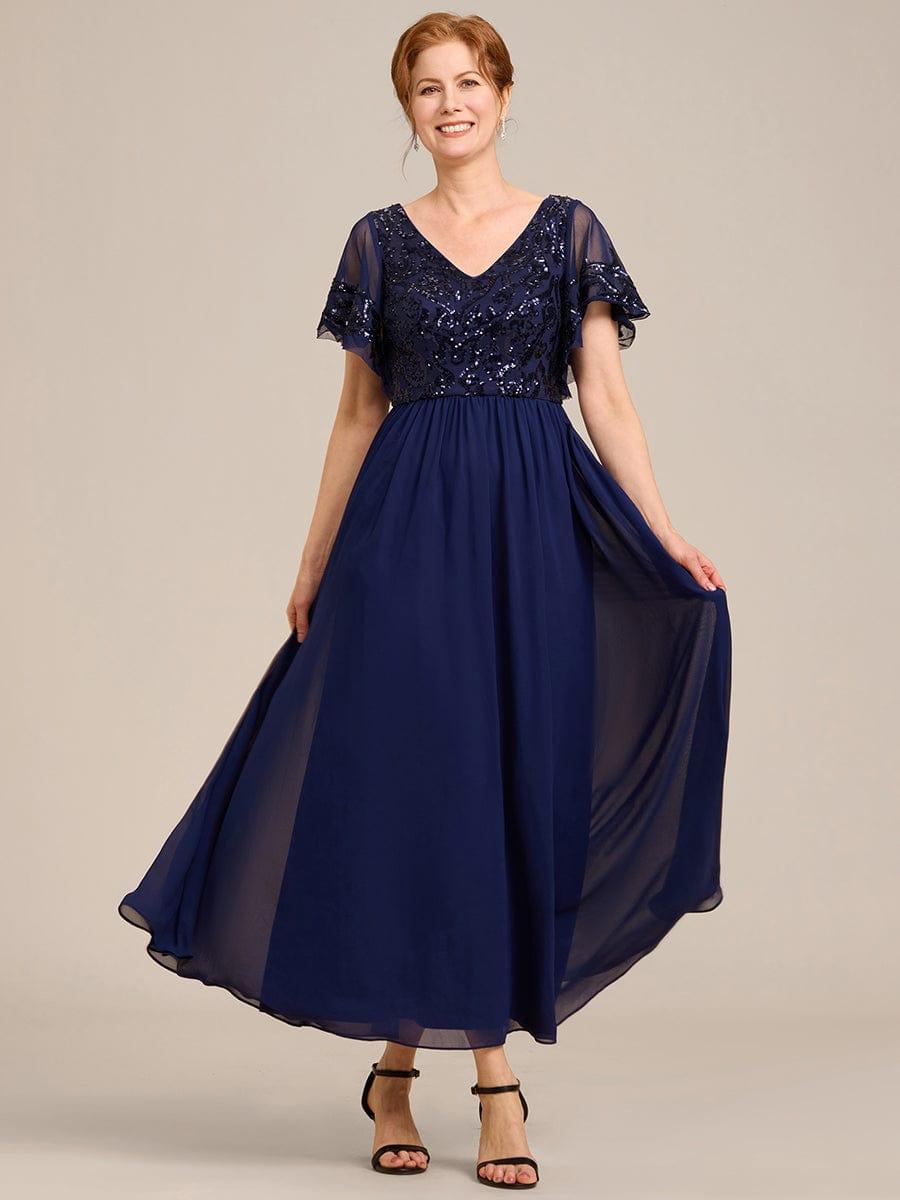 Chic A-Line V-Neck Sequin Chiffon Mother of the Bride Dress