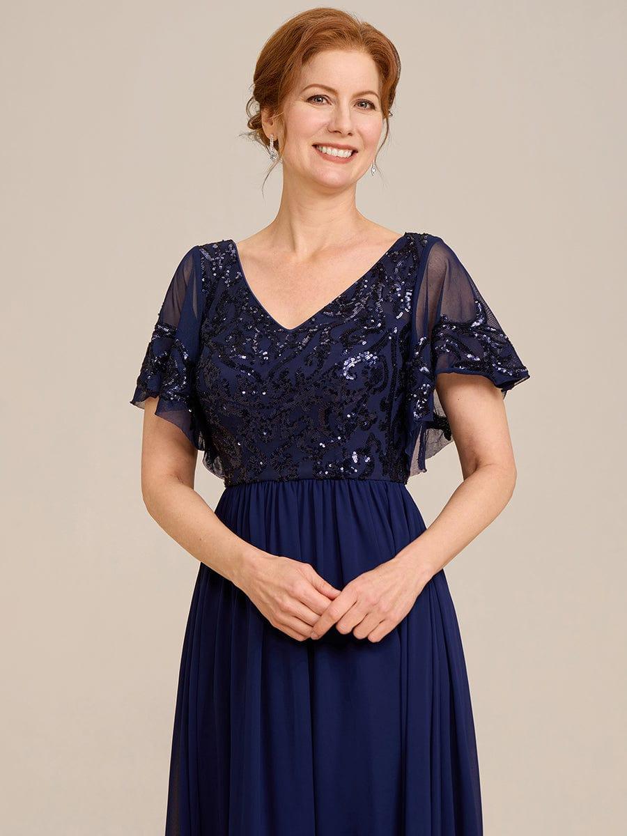 Chic A-Line V-Neck Sequin Chiffon Mother of the Bride Dress