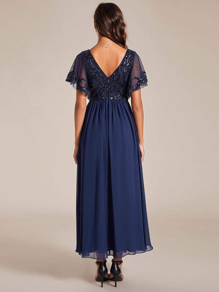 Delicate V-Neck A-Line Ankle-Length Sequin Chiffon Formal Dress