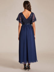 Delicate V-Neck A-Line Ankle-Length Sequin Chiffon Formal Dress
