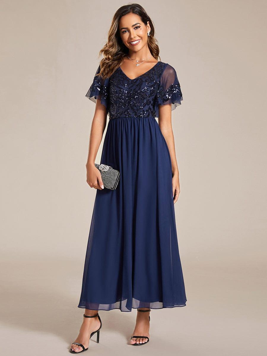 Delicate V-Neck A-Line Ankle-Length Sequin Chiffon Formal Dress