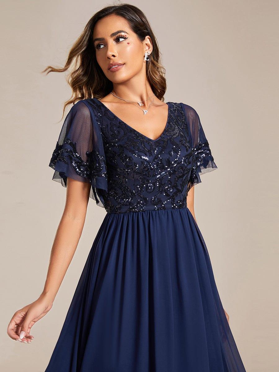 Delicate V-Neck A-Line Ankle-Length Sequin Chiffon Formal Dress