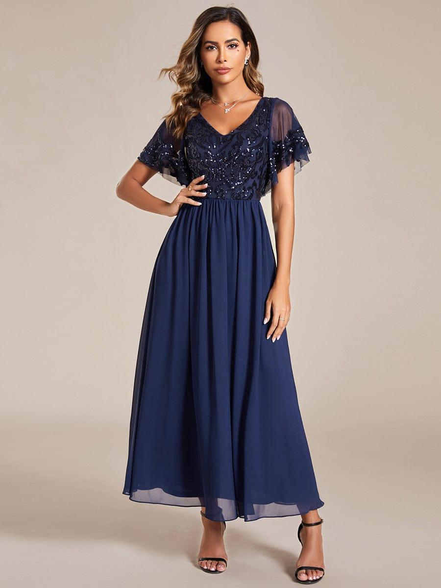 Delicate V-Neck A-Line Ankle-Length Sequin Chiffon Formal Dress
