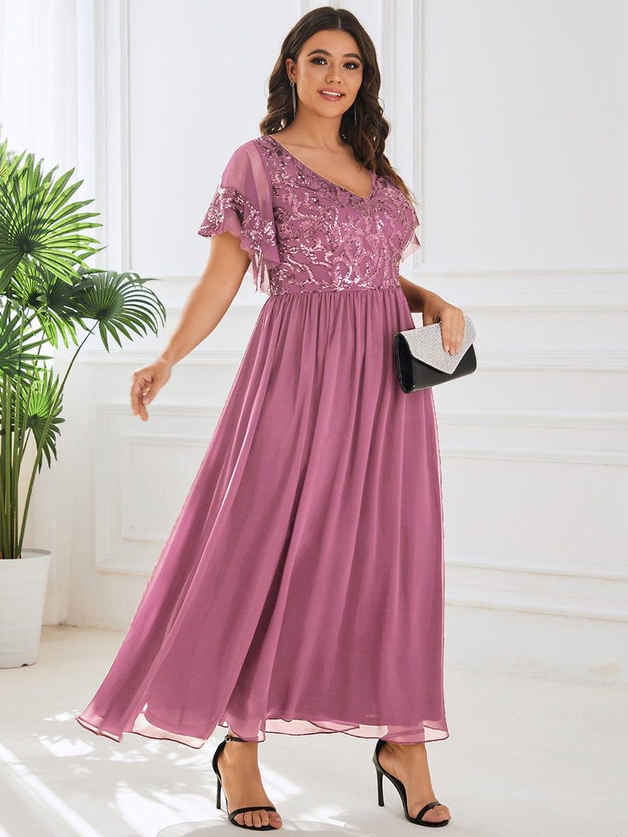 Unique Plus Size V-Neck A-Line Sequin Mother of the Bride Dress