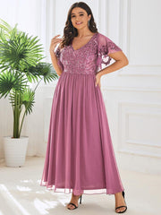 Chic A-Line V-Neck Sequin Chiffon Mother of the Bride Dress