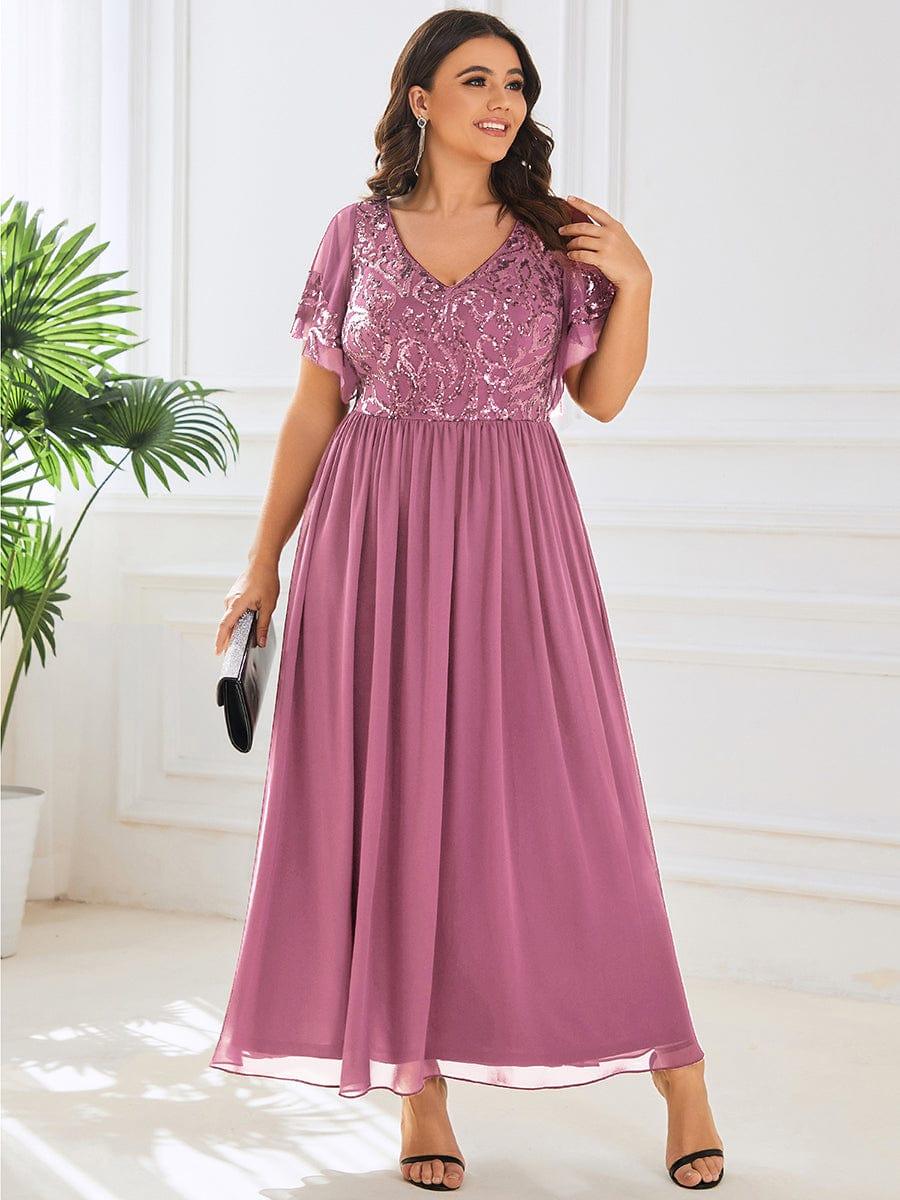 Unique Plus Size V-Neck A-Line Sequin Mother of the Bride Dress