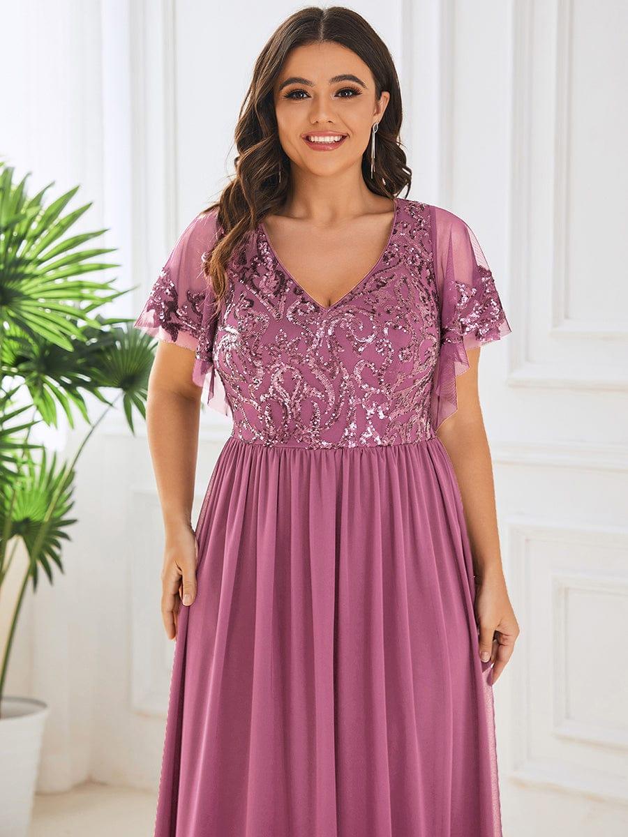 Chic A-Line V-Neck Sequin Chiffon Mother of the Bride Dress