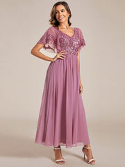 Chic A-Line V-Neck Sequin Chiffon Mother of the Bride Dress