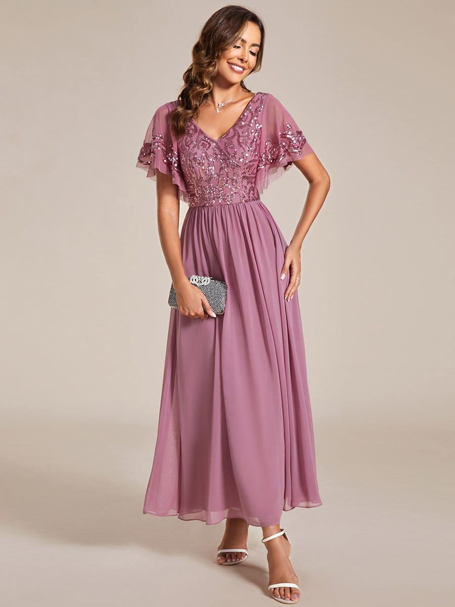 Chic A-Line V-Neck Sequin Chiffon Mother of the Bride Dress