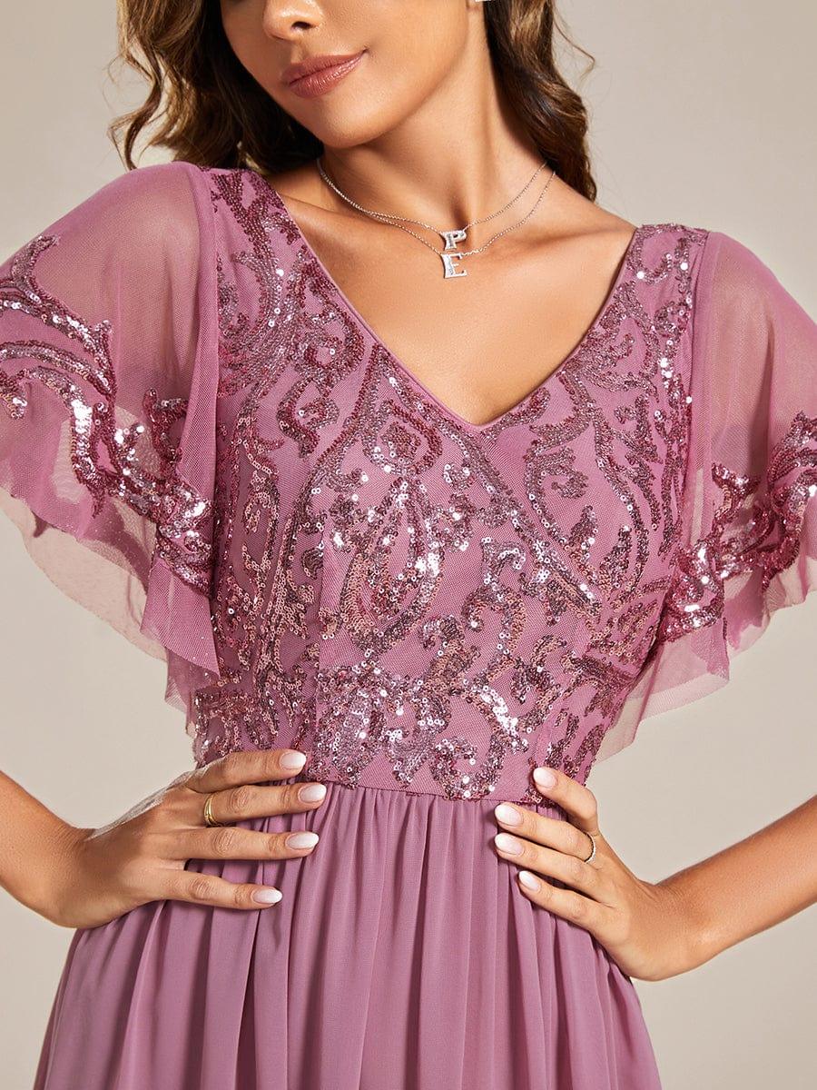 Chic A-Line V-Neck Sequin Chiffon Mother of the Bride Dress