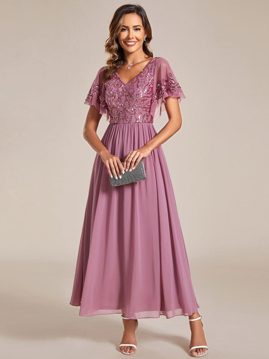 Chic A-Line V-Neck Sequin Chiffon Mother of the Bride Dress