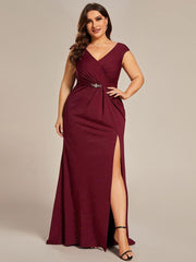 Fancy Plus Size V-Neck Sequin Mother of the Bride Dress with Slit