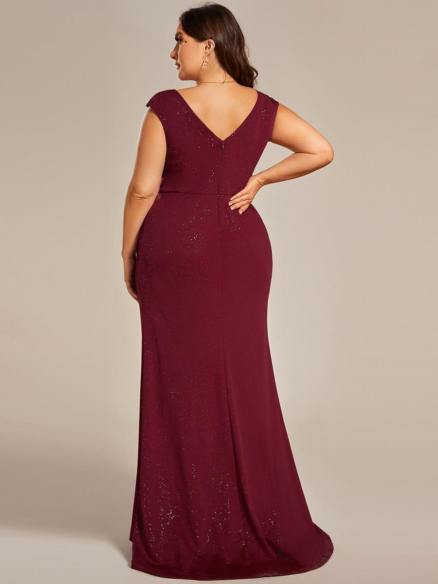 Fancy Plus Size V-Neck Sequin Mother of the Bride Dress with Slit