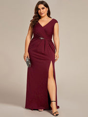 Fancy Plus Size V-Neck Sequin Mother of the Bride Dress with Slit