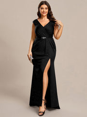 Fancy Plus Size V-Neck Sequin Mother of the Bride Dress with Slit