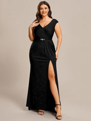 Fancy Plus Size V-Neck Sequin Mother of the Bride Dress with Slit