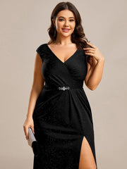 Fancy Plus Size V-Neck Sequin Mother of the Bride Dress with Slit