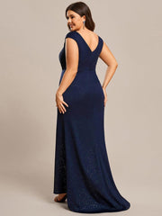 Fancy Plus Size V-Neck Sequin Mother of the Bride Dress with Slit