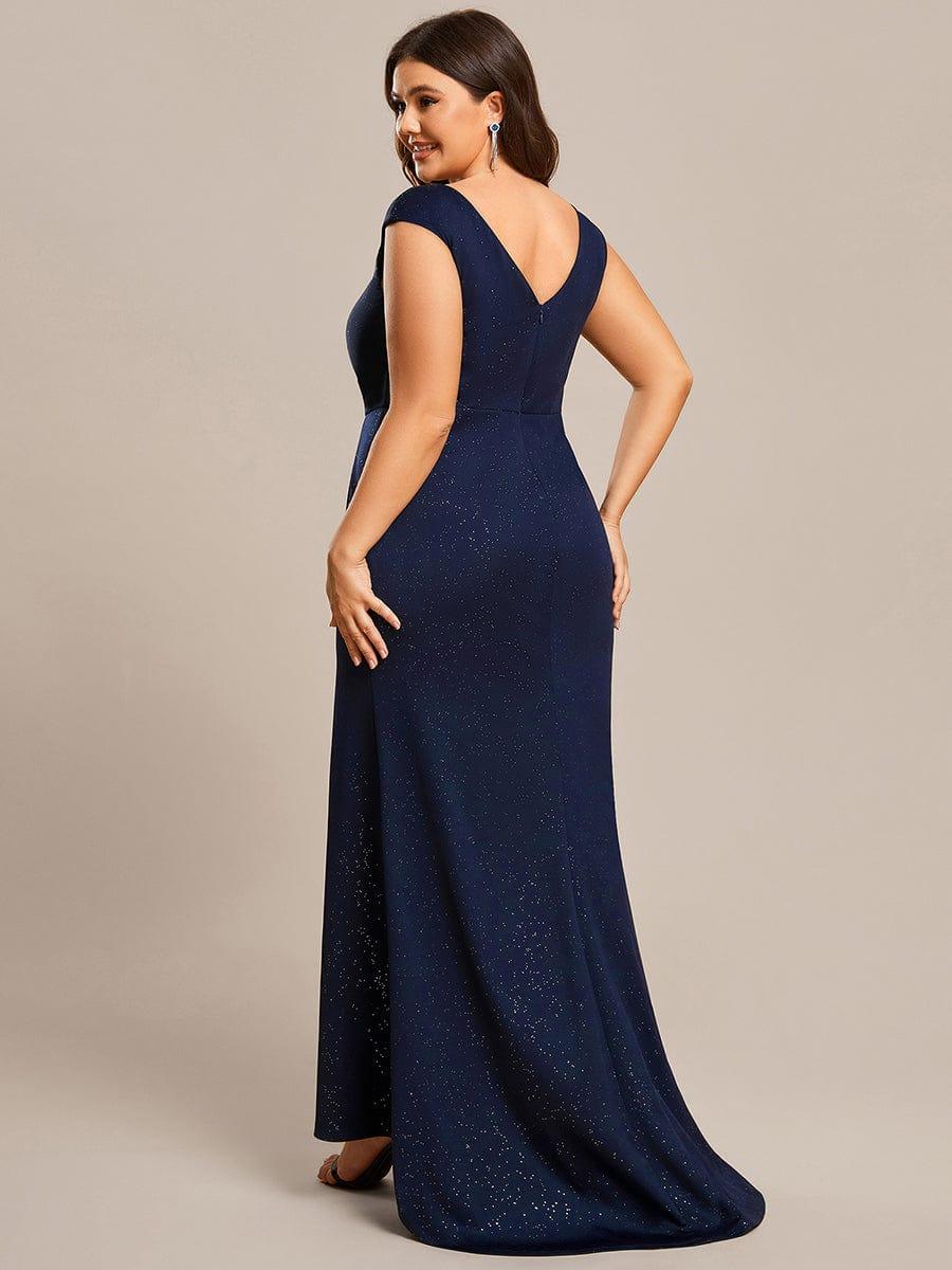Fancy Plus Size V-Neck Sequin Mother of the Bride Dress with Slit