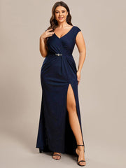 Fancy Plus Size V-Neck Sequin Mother of the Bride Dress with Slit