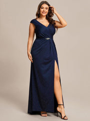 Fancy Plus Size V-Neck Sequin Mother of the Bride Dress with Slit