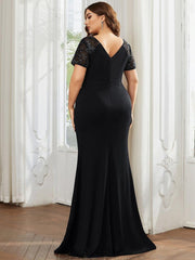 Elegant V-Neck Sequin Short Sleeves Mother of the Bride Dresses with Slit