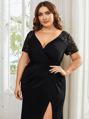 Elegant V-Neck Sequin Short Sleeves Mother of the Bride Dresses with Slit
