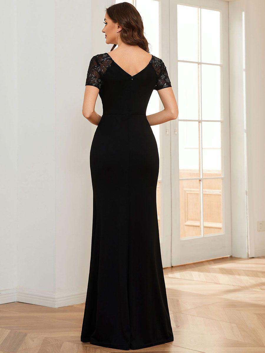 Elegant V-Neck Sequin Short Sleeves Mother of the Bride Dresses with Slit