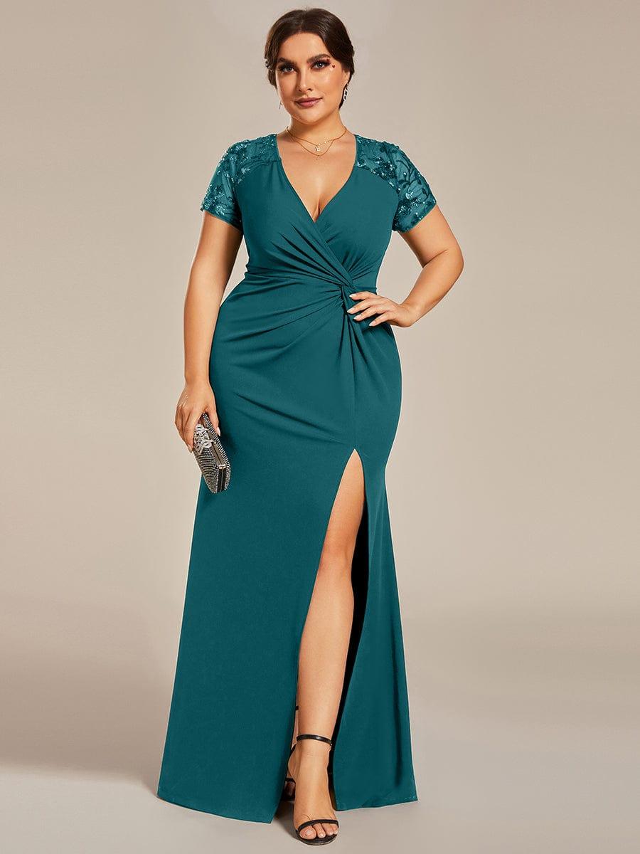 Modern Plus Size V-Neck Mermaid Mother of the Bride Dresses with High Slit