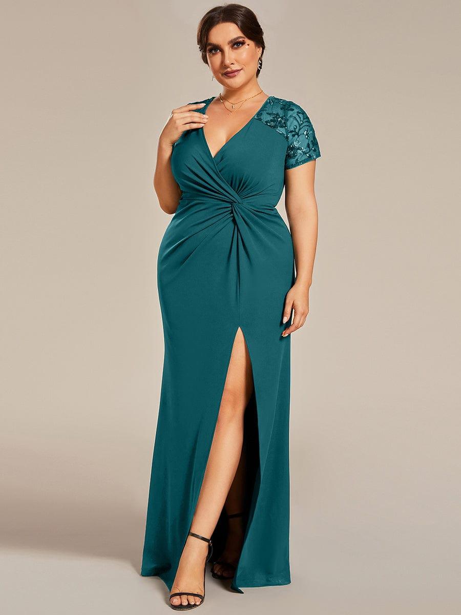 Modern Plus Size V-Neck Mermaid Mother of the Bride Dresses with High Slit