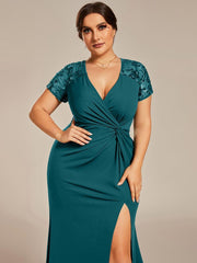 Modern Plus Size V-Neck Mermaid Mother of the Bride Dresses with High Slit