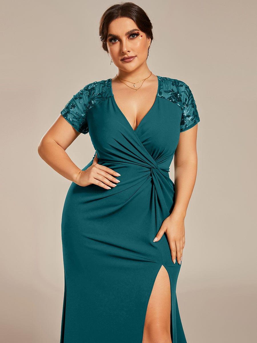 Modern Plus Size V-Neck Mermaid Mother of the Bride Dresses with High Slit