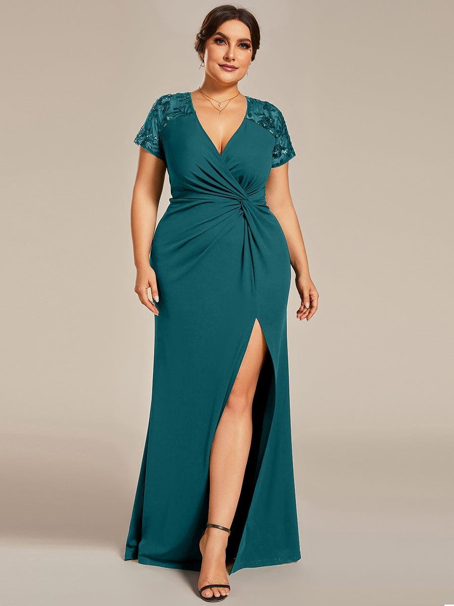 Modern Plus Size V-Neck Mermaid Mother of the Bride Dresses with High Slit