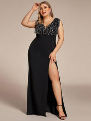 Feminine Sleeveless Mermaid Sequin Mother of the Bride Dress with Slit