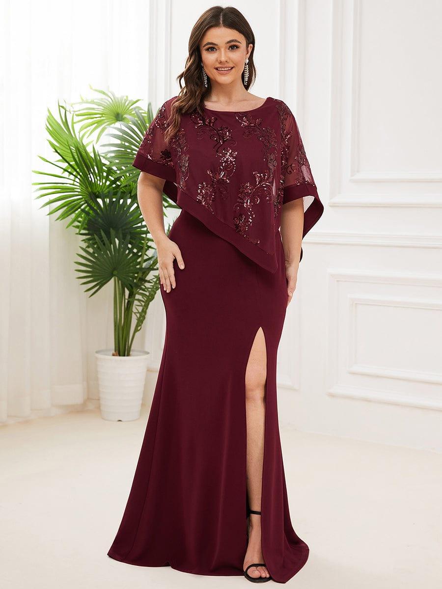 Classic Lace Sequin Bodycon Floor-Length Mother Dress with Slit