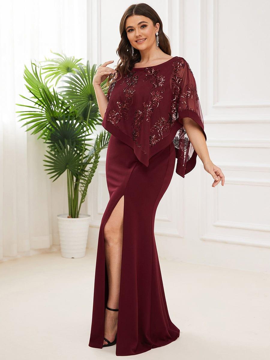 Classic Lace Sequin Bodycon Floor-Length Mother Dress with Slit