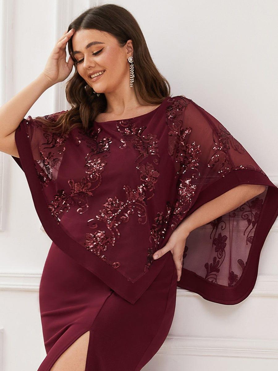 Classic Lace Sequin Bodycon Floor-Length Mother Dress with Slit