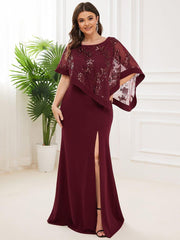 Classic Lace Sequin Bodycon Floor-Length Mother Dress with Slit