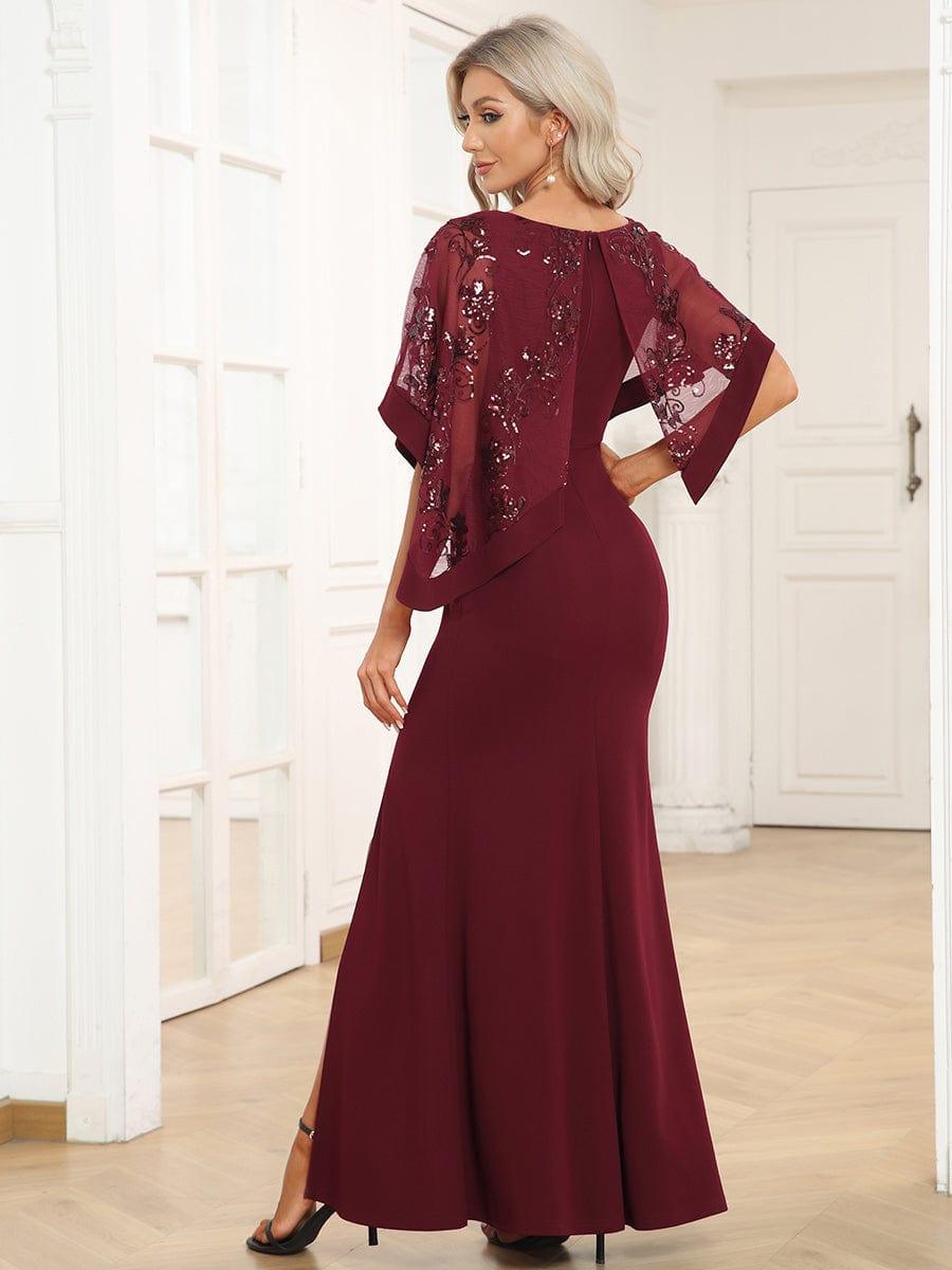 Classic Lace Sequin Bodycon Floor-Length Mother Dress with Slit