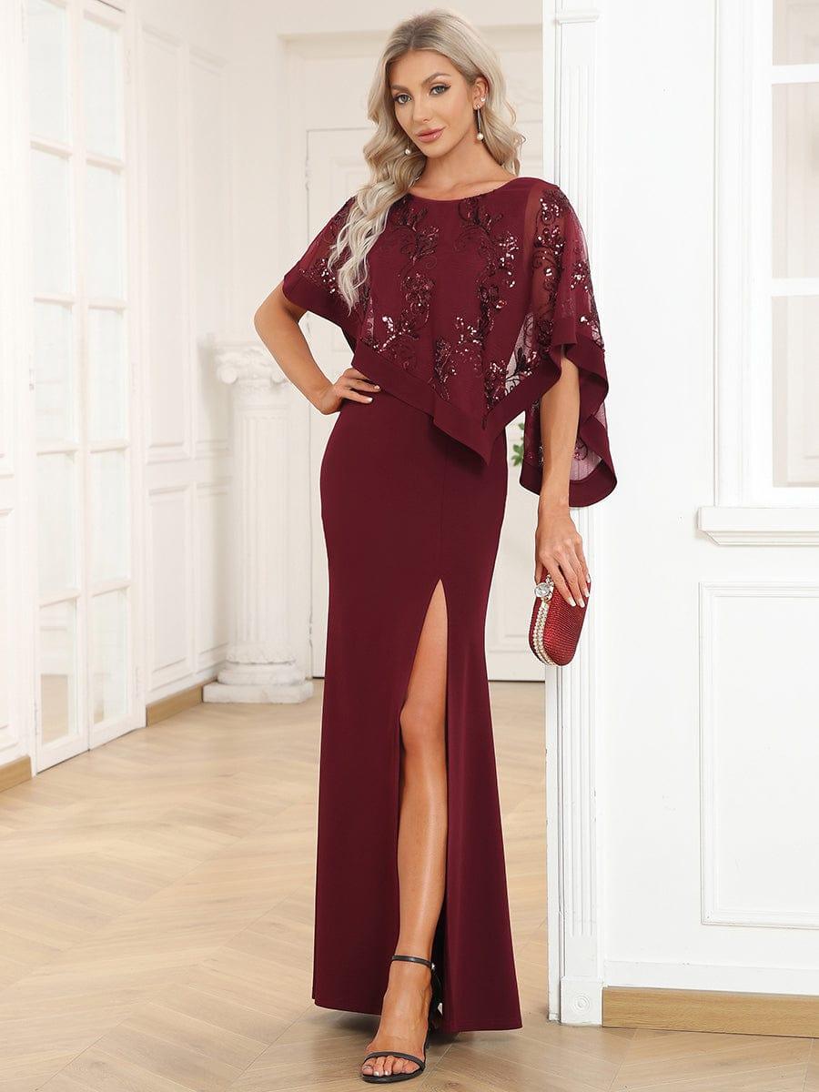 Classic Lace Sequin Bodycon Floor-Length Mother Dress with Slit