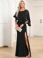 Classic Lace Sequin Bodycon Floor-Length Mother Dress with Slit