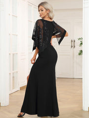 Classic Lace Sequin Bodycon Floor-Length Mother Dress with Slit