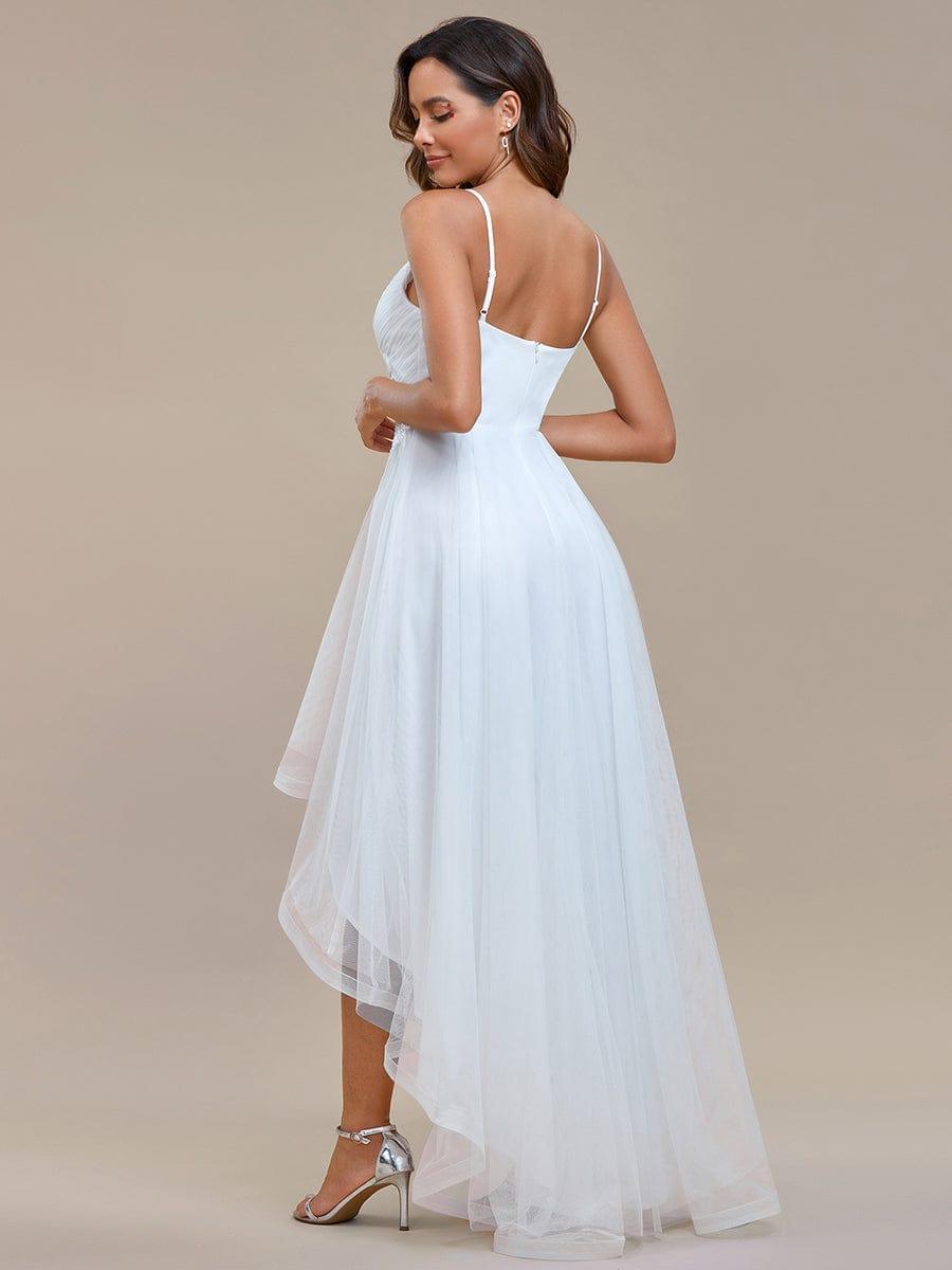 Unique Floral  Hi-Lo A-Line V-Neck Prom Dress with Embroidery
