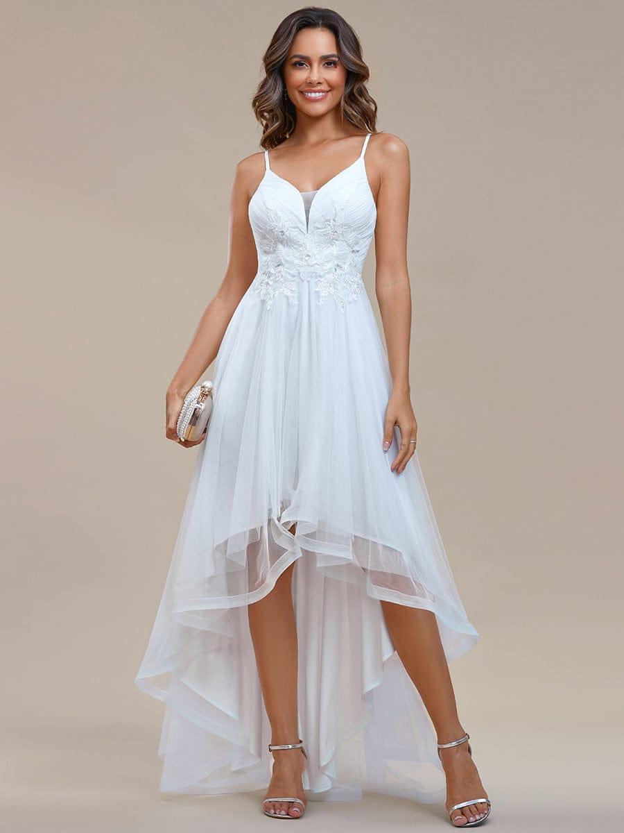 Unique Floral  Hi-Lo A-Line V-Neck Prom Dress with Embroidery
