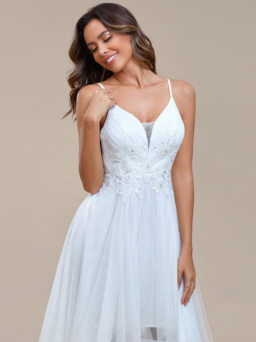 Unique Floral  Hi-Lo A-Line V-Neck Prom Dress with Embroidery