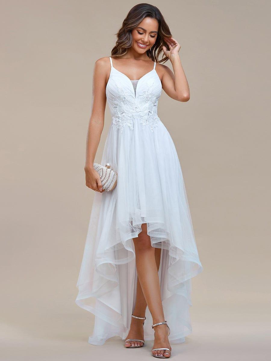 Unique Floral  Hi-Lo A-Line V-Neck Prom Dress with Embroidery