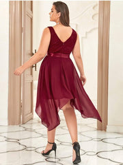 Lovely Plus Size V-Neck Prom Lace Dress for Women with Sash